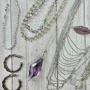 Silver Tone Jewelry Lot 17 Items All Wearable & Good Shape Vintage To Mod